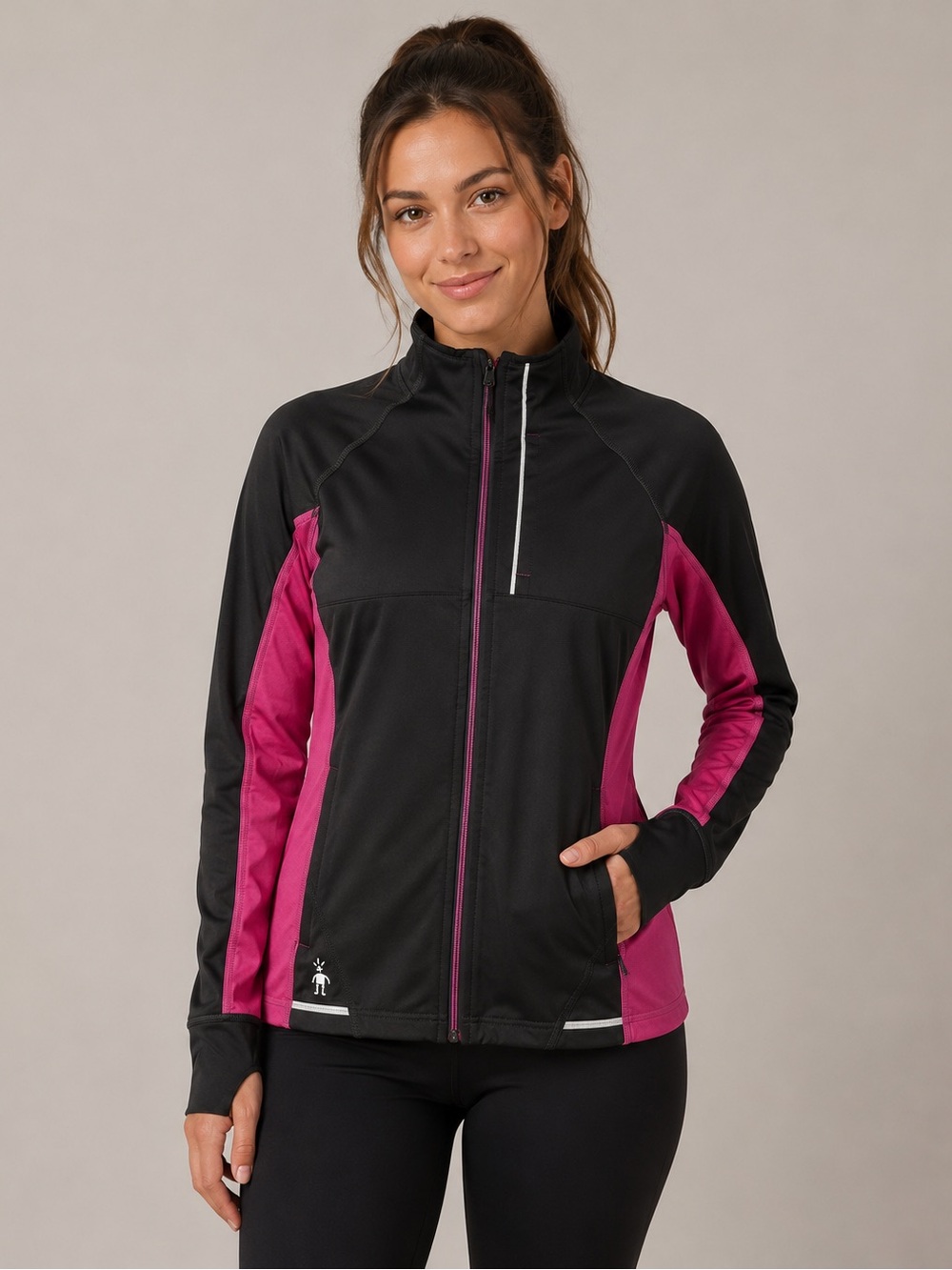 Smartwool PhD SmartLoft Full Zip Jacket Merino Wool Logo Pink Black Small